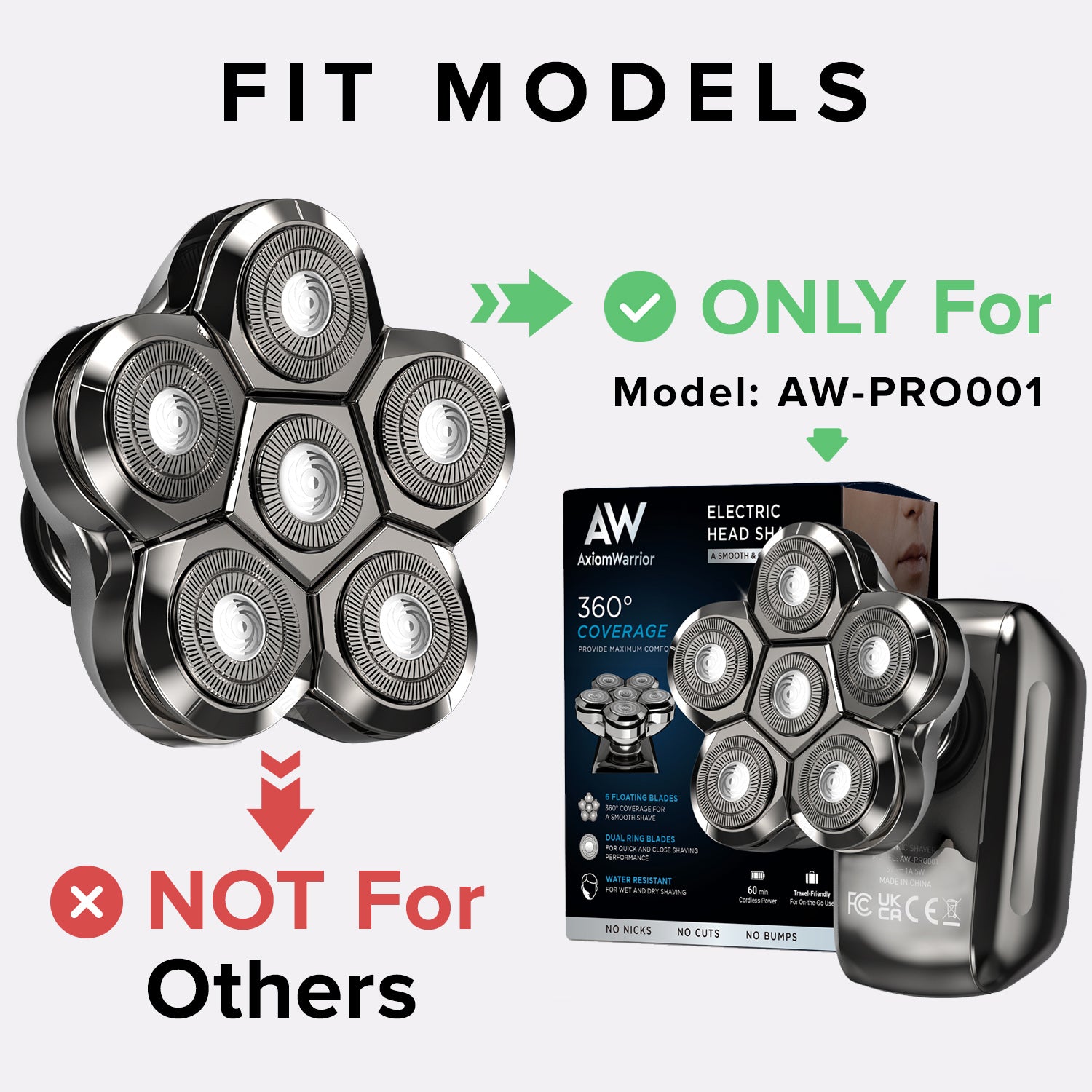 AxiomWarrior 6D Blade Refills, 𝐎𝐍𝐋𝐘 𝐟𝐨𝐫 𝐌𝐨𝐝𝐞𝐥: 𝐀𝐖-𝐏𝐑𝐎𝟎𝟎𝟏, for AxiomWarrior Electric Head Shaver for Bald Men