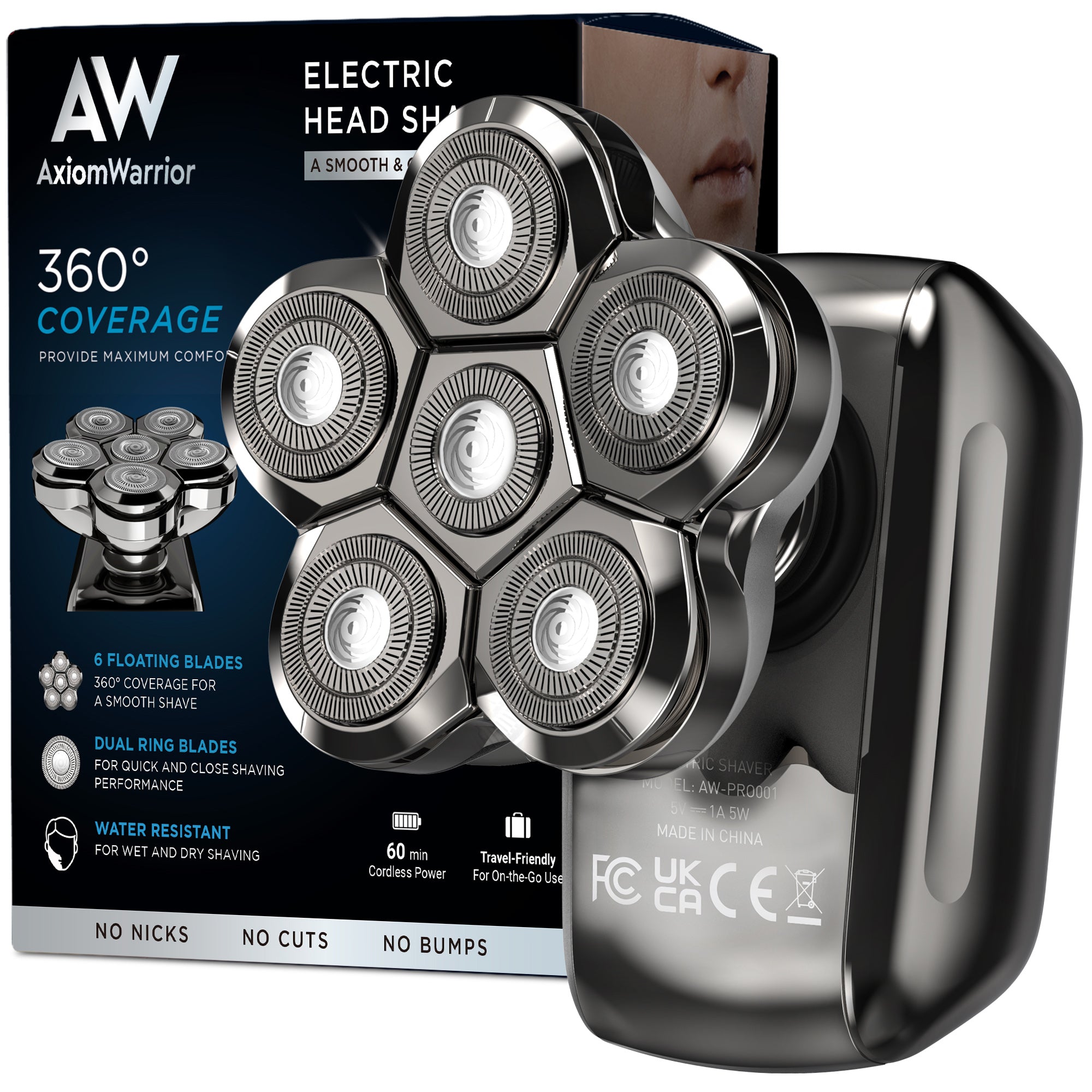 AxiomWarrior Head Shavers for Bald Men: As Seen on NBC select Cordless Head Shaver - Waterproof Electric Razor Grooming Kit, Dry Wet Shaving for Men